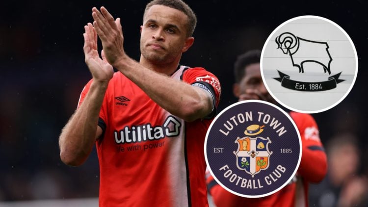 Carlton Morris of Luton Town applauds the fans at full-time following the team's victory in the Sky Bet Championship match between Luton Town FC an...