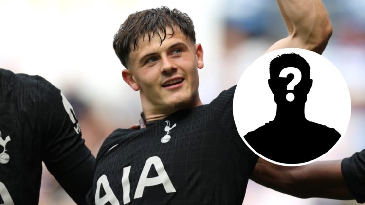 Spurs striker Will Lankshear with mystery player graphic inset.