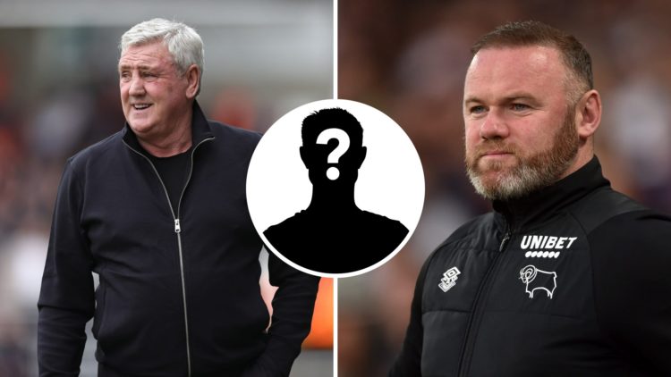 Steve Bruce during Blackpool against Northampton Town (L), Wayne Rooney, Manager of Derby County looks on prior to the Sky Bet Championship match b...