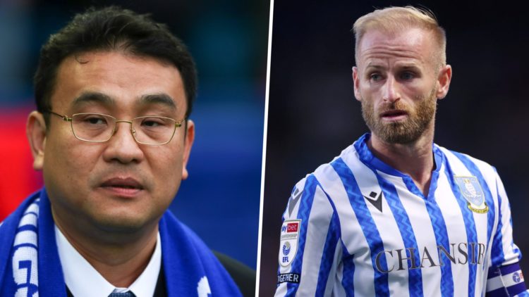 Sheffield Wednesday FC owner Dejphon Chansiri, and Sheffield Wednesday FC captain Barry Bannan reacts during a Championship game.