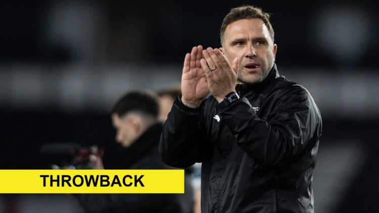 Derby County's manager John Eustace applauds his side's supporters at the end of the match during the Sky Bet Championship match between Derby Coun...