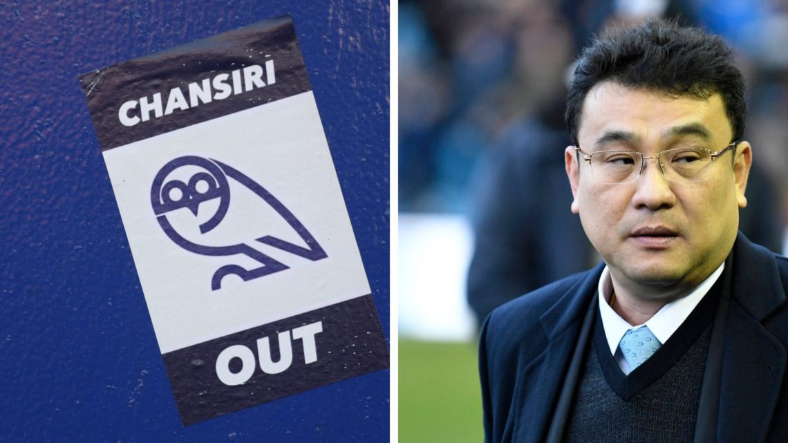 A Chansiri Out sticker during Sheffield Wednesday v Queens Park Rangers - Sky Bet Championship. Sheffield Wednesday owner Dejphon Chansiri