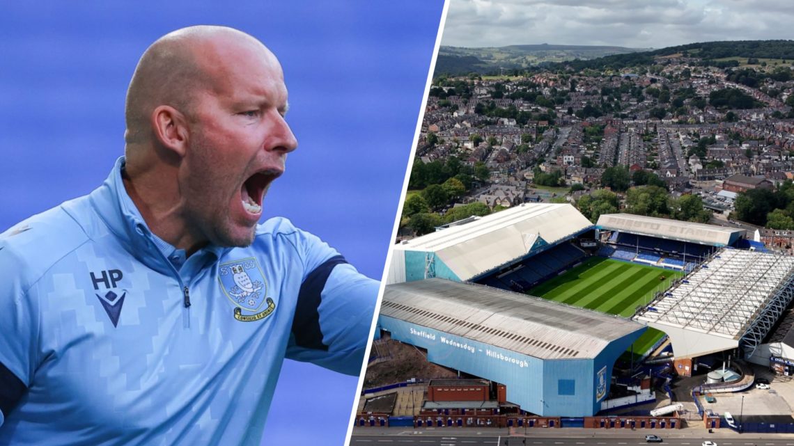 Henrik Pedersen, head coach of Sheffield Wednesday (left), an aerial view of Hillsborough (right)