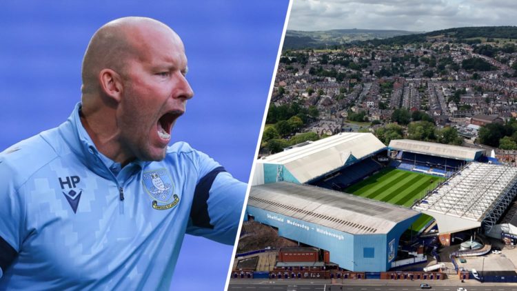 Henrik Pedersen, head coach of Sheffield Wednesday (left), an aerial view of Hillsborough (right)