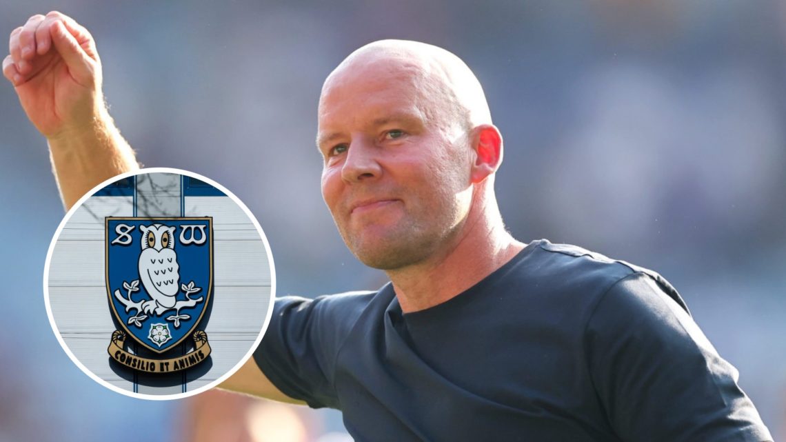 Sheffield Wednesday manager Henrik Pedersen, with club badge inset.
