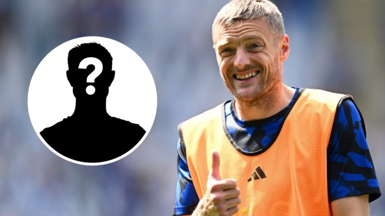 Jamie Vardy of Leicester City gestures a thumbs up. Inset: mystery person