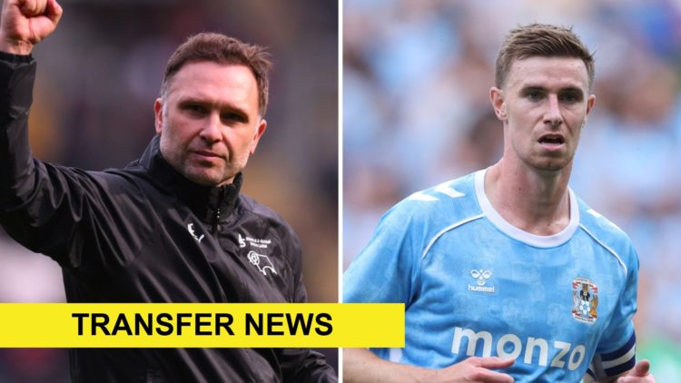 Split image of Derby County manager John Eustace and Coventry City's Ben Sheaf.