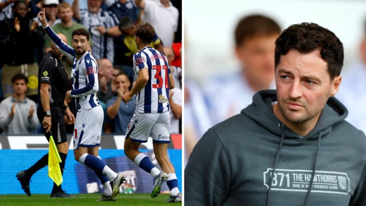Mikey Johnston celebrates his goal for West Brom vs Portsmouth, Ryan Mason watches on during West Brom vs Portsmouth