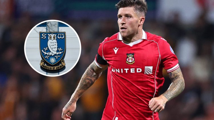 Wrexham star Josh Windass. Inset, Sheffield Wednesday badge.