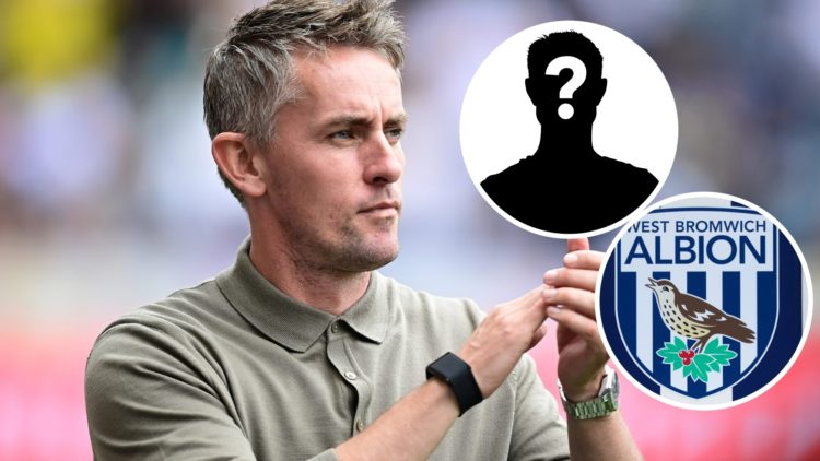 Ipswich Town manager Kieran McKenna applauds the fans. Inset, West Brom badge. Inset, Mystery Player
