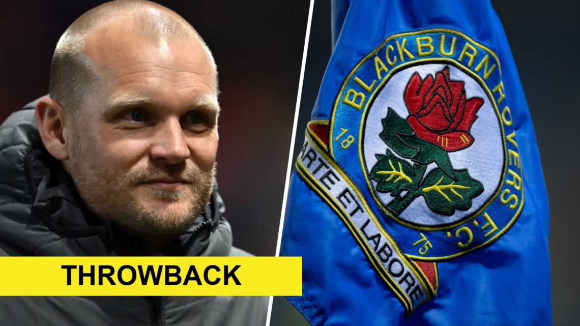Split image of Norwich City manager Liam Manning (L) and Blackburn Rovers flag (R)