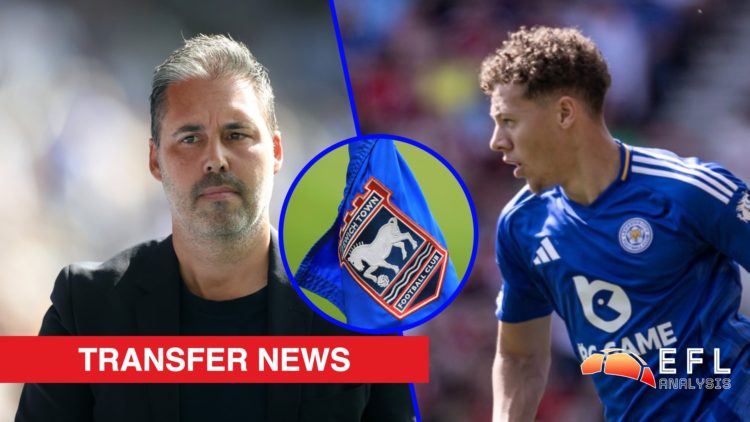 Split image showing Leicester City coach Marti Cifuentes, Foxes winger Kasey McAteer, and an Ipswich Town corner flag at Portman Road