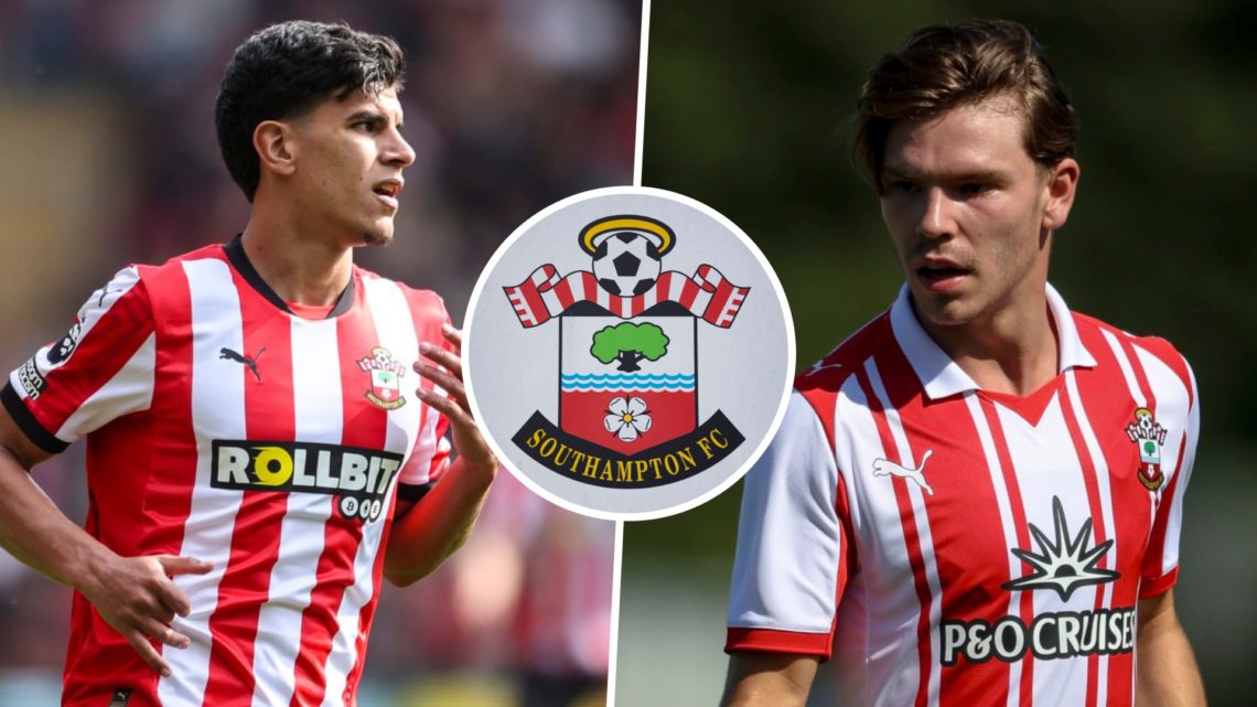 Southampton FC player Mateus Fernandes during a Premier League games, and Southampton FC player Tyler Dibling reacts during a pre-season friendly. ...