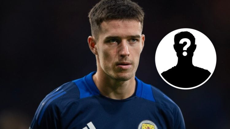 Max Johnston of Scotland during the UEFA Nations League 2024/25 League A Group A1 match between Scotland and Poland. Inset, Mystery Player