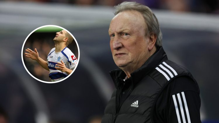 Neil Warnock watches on from the dugout during Rangers vs Aberdeen. Inset, Adel Taarabt of Queens Park Rangers celebrates scoring the first goal fo...