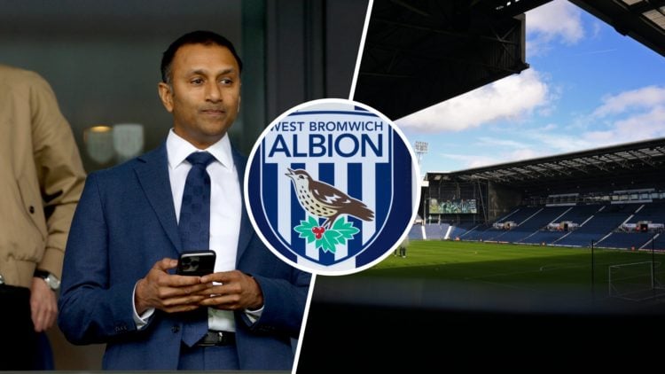Shilen Patel Owner and Chairman of West Bromwich Albion watches on from the stands at the Hawthorns before the Blackburn Rovers game, an inset of t...