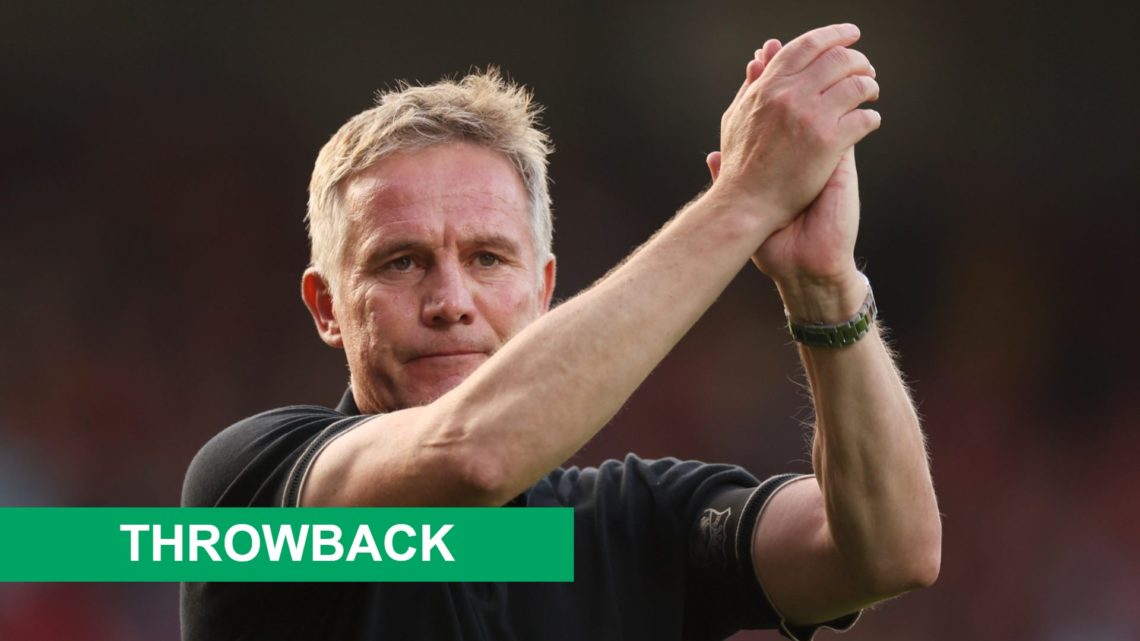 Wrexham manager Phil Parkinson. Overlaid, throwback banner.