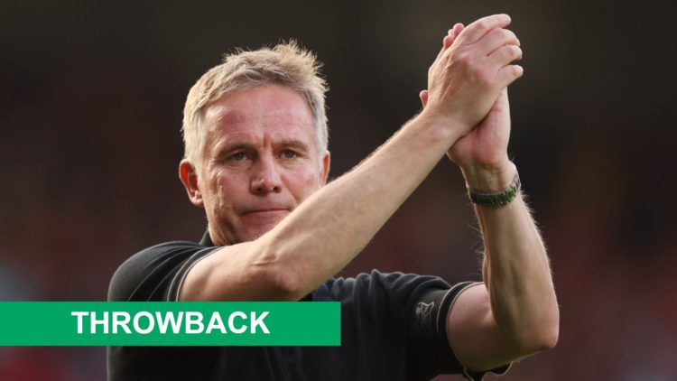 Wrexham manager Phil Parkinson. Overlaid, throwback banner.