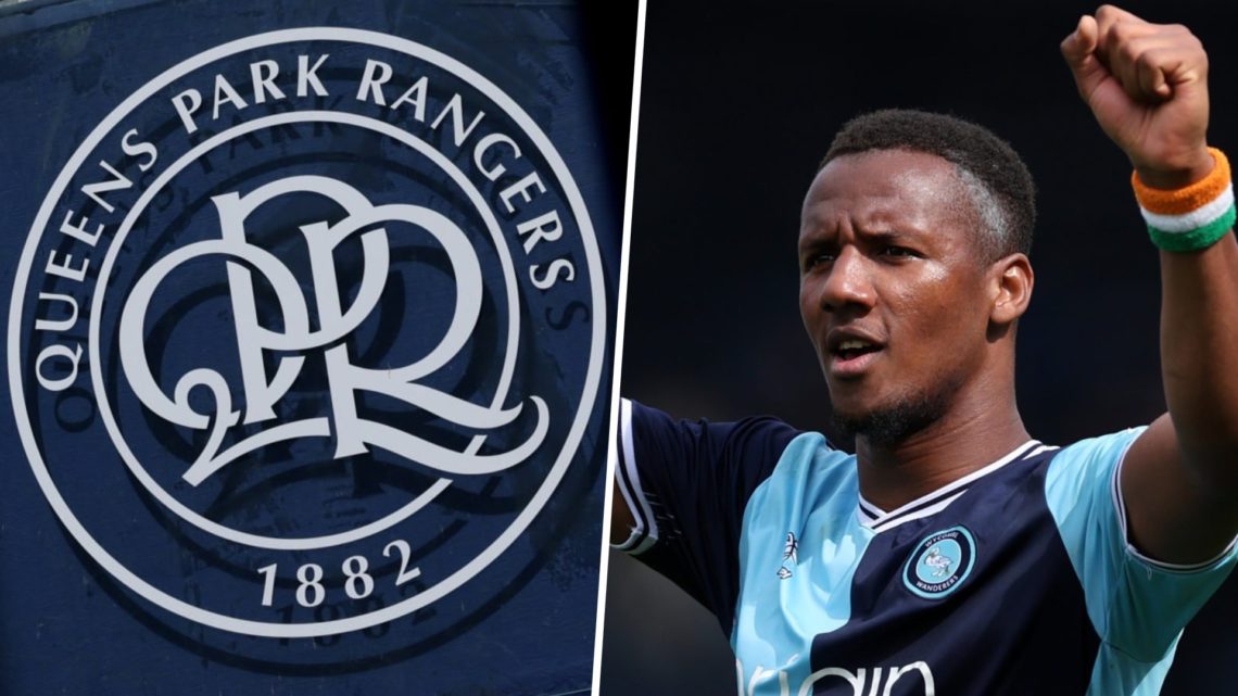 Split image showing Wycombe Wanderers striker Richard Kone and the QPR badge
