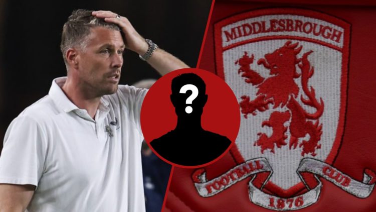 Split image showing manager Rob Edwards and the Middlesbrough badge