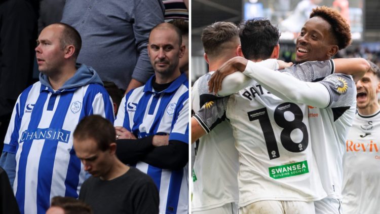 Sheffield Wednesday fans (left) and Swansea City (right)