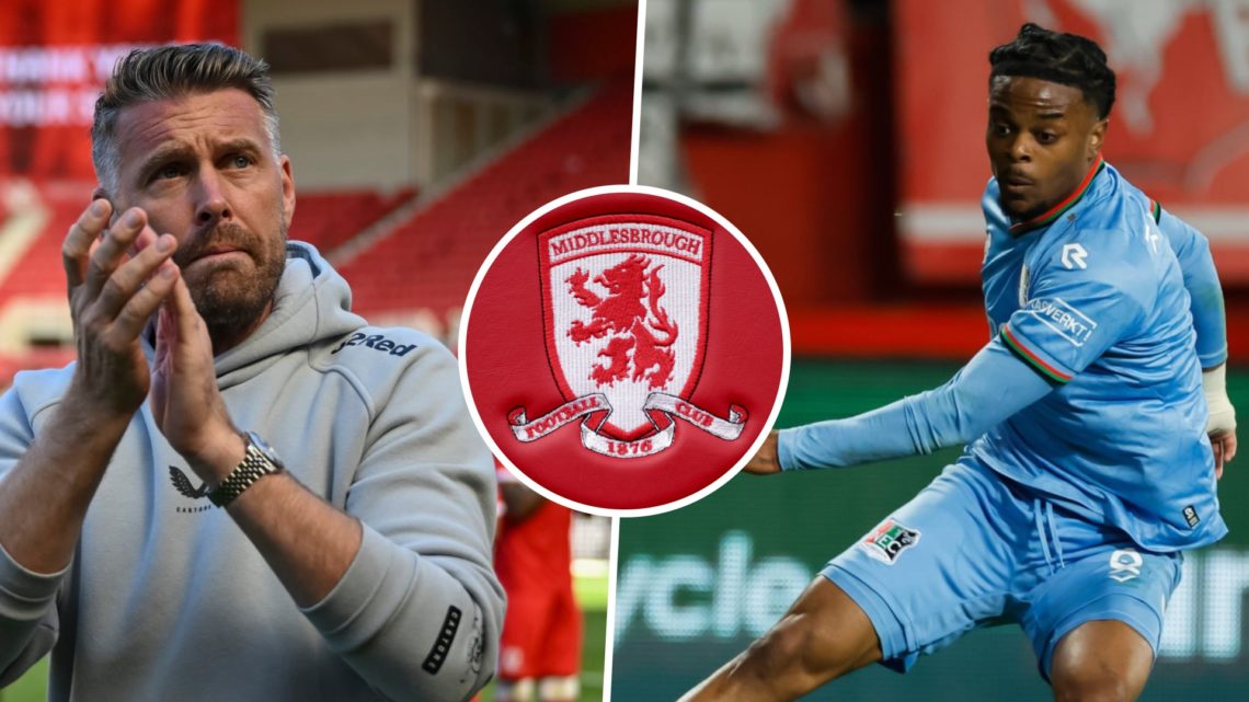 Middlesbrough FC manager Rob Edwards applauds the fans at the Riverside Stadium, and Sontje Hansen on the ball for NEC Nijmegen. Inset, the Middles...