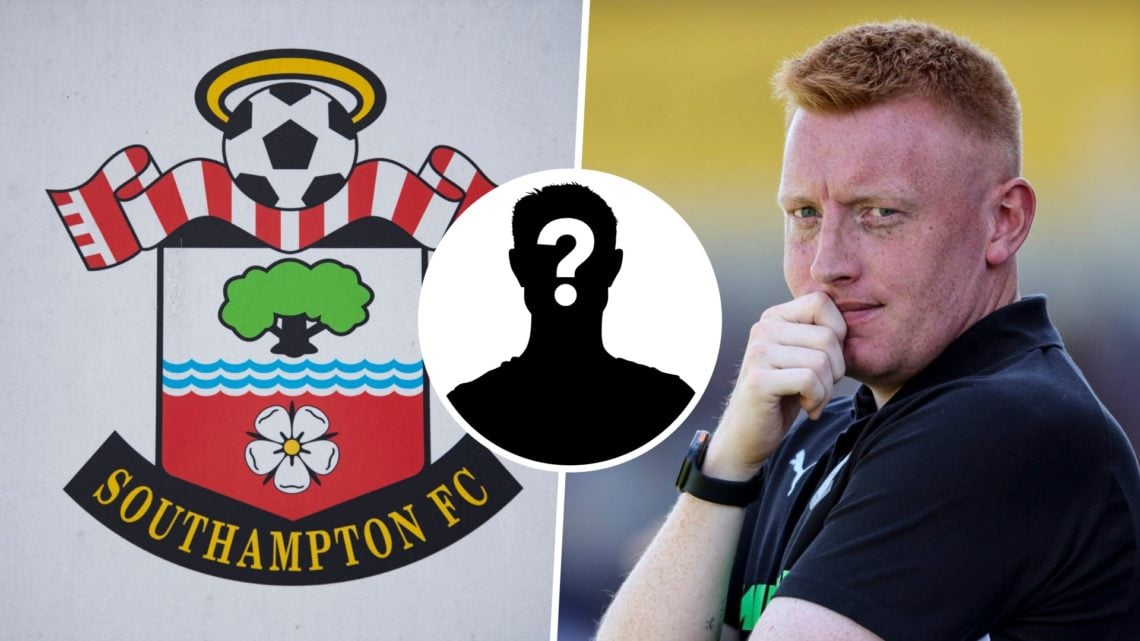 Southampton FC badge, and Southampton FC manager Will Still during a pre-season friendly. Inset, a mystery player.