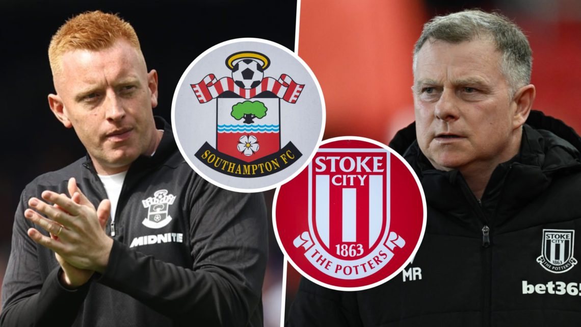 Southampton FC manager Will Still applauds fans, and Stoke City FC manager Mark Robins watches a Championship game. Inset, the Southampton FC badge...