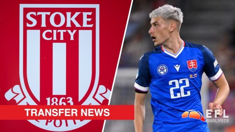 Split image showing the Stoke City badge and Slovakia midfielder Tomas Rigo