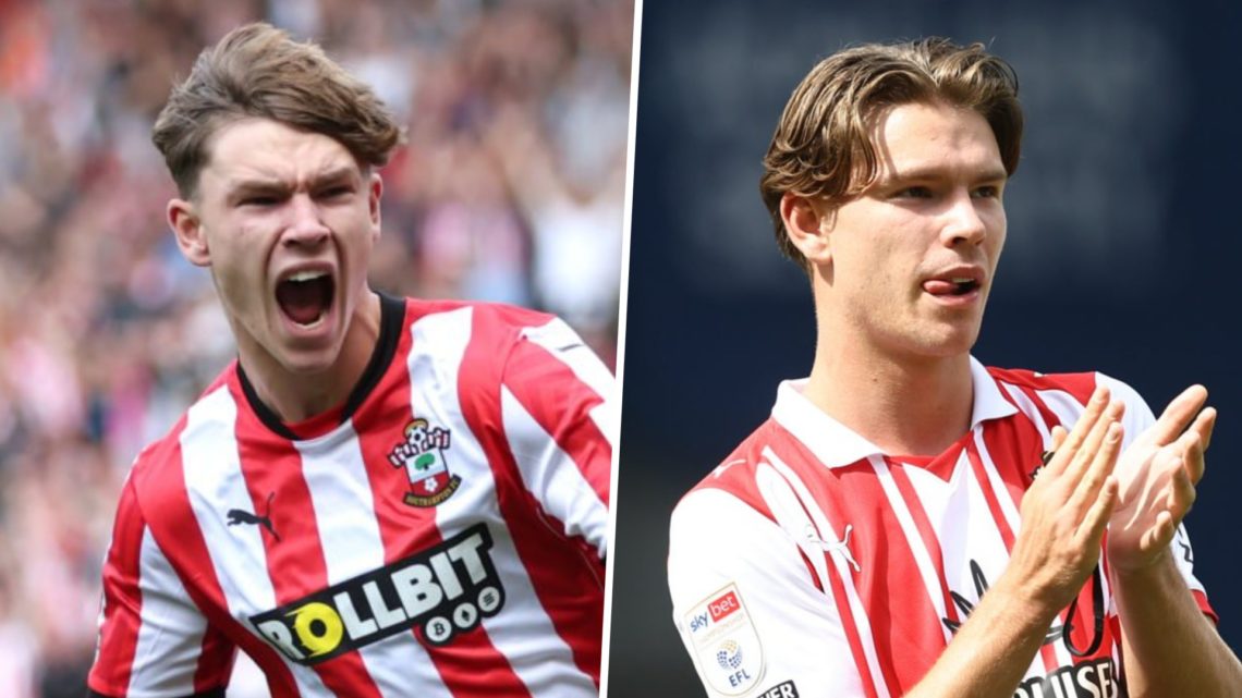 Tyler Dibling celebrates (left) and claps Southampton fans (right)
