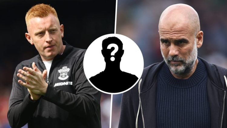 Southampton FC manager Will Still applauds the fans after a Championship game, and Manchester City FC Pep Guardiola during a Premier League game. I...