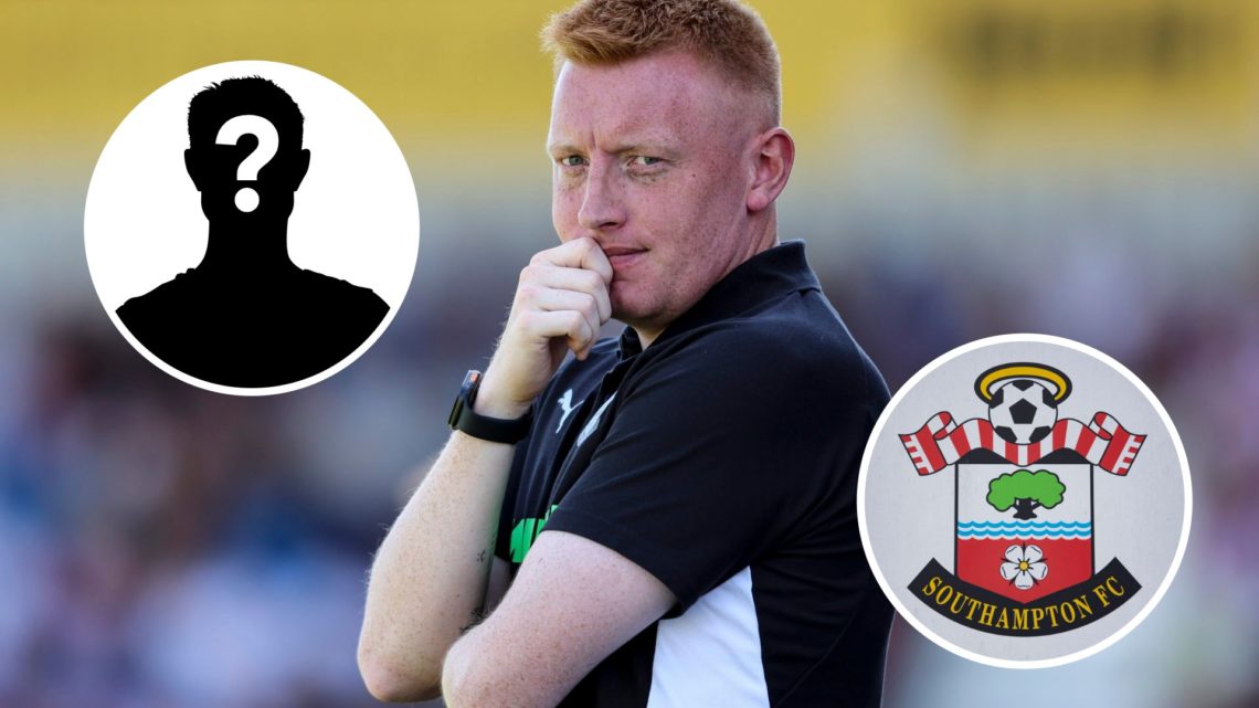 Southampton manager Will Still with club badge inset and mystery player graphic.