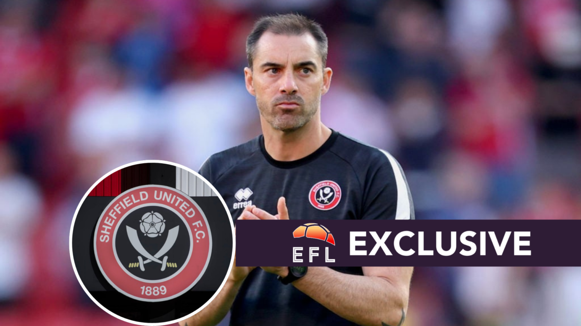 Ruben Selles, Manager of Sheffield United, applauds the fans following defeat during the Sky Bet Championship match between Sheffield United and Br...