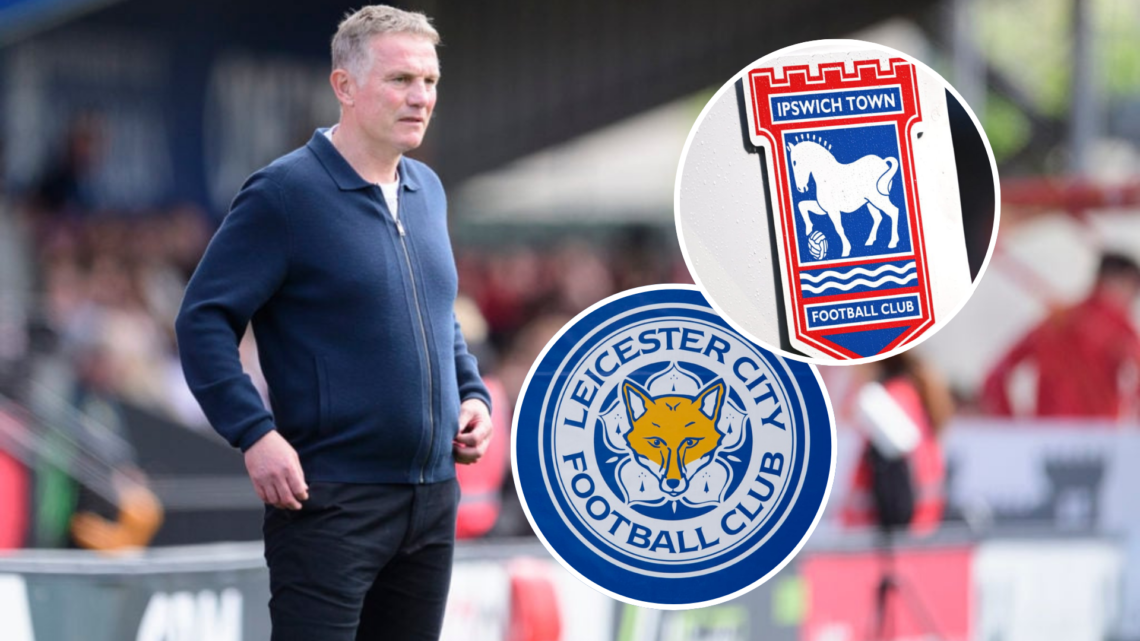 Phil Parkinson, manager of Wrexham during the Sky Bet League One match between Lincoln City FC and Wrexham AFC. Inset, The official Leicester City ...