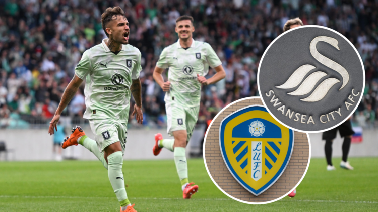 Diogo Pinto of NK Olimpija Ljubljana celebrates scoring his team's first goal during the UEFA Champions League 2025/26 first qualifying round first...