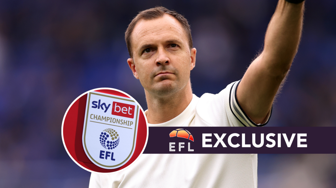 Birmingham City manager Chris Davies. Inset, Championship logo. Overlaid, exclusive branding.