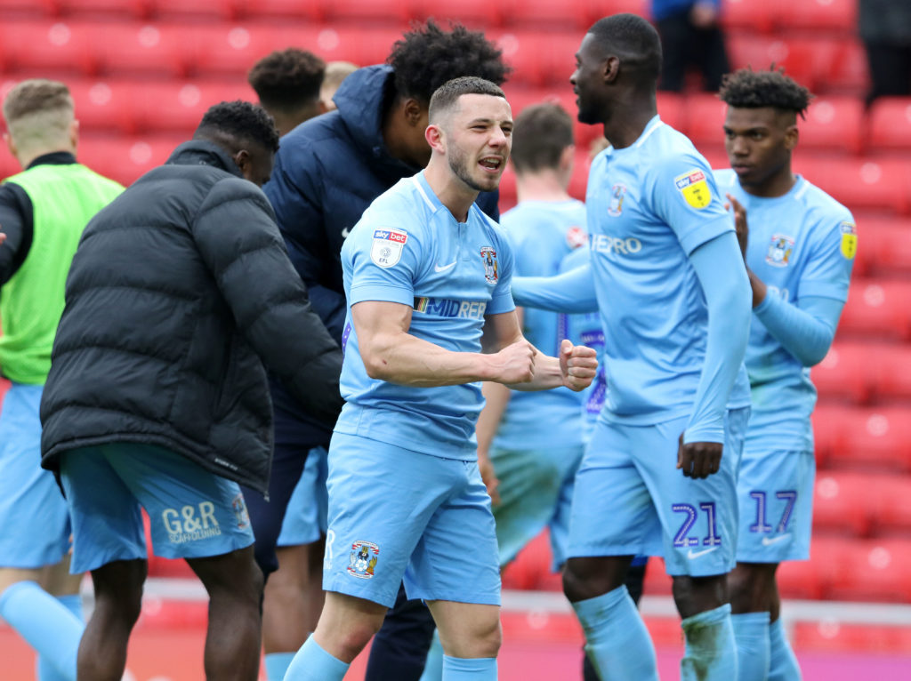 Conor Chaplin of Coventry City celebrates victory in League One over Sunderland