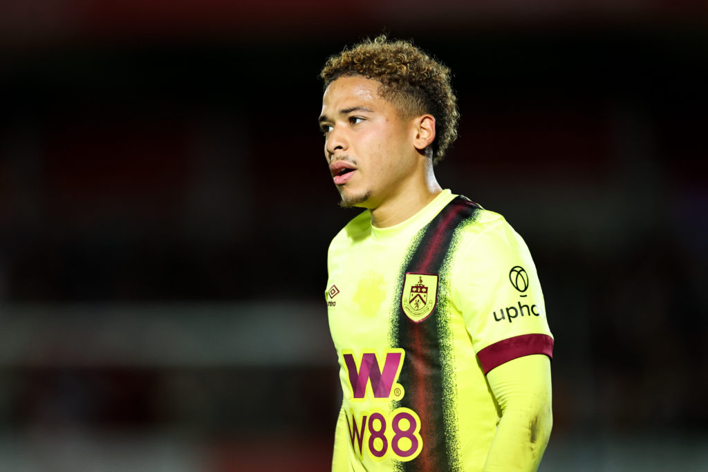 Manuel Benson of Burnley during the Carabao Cup Third Round match between Salford City and Burnley