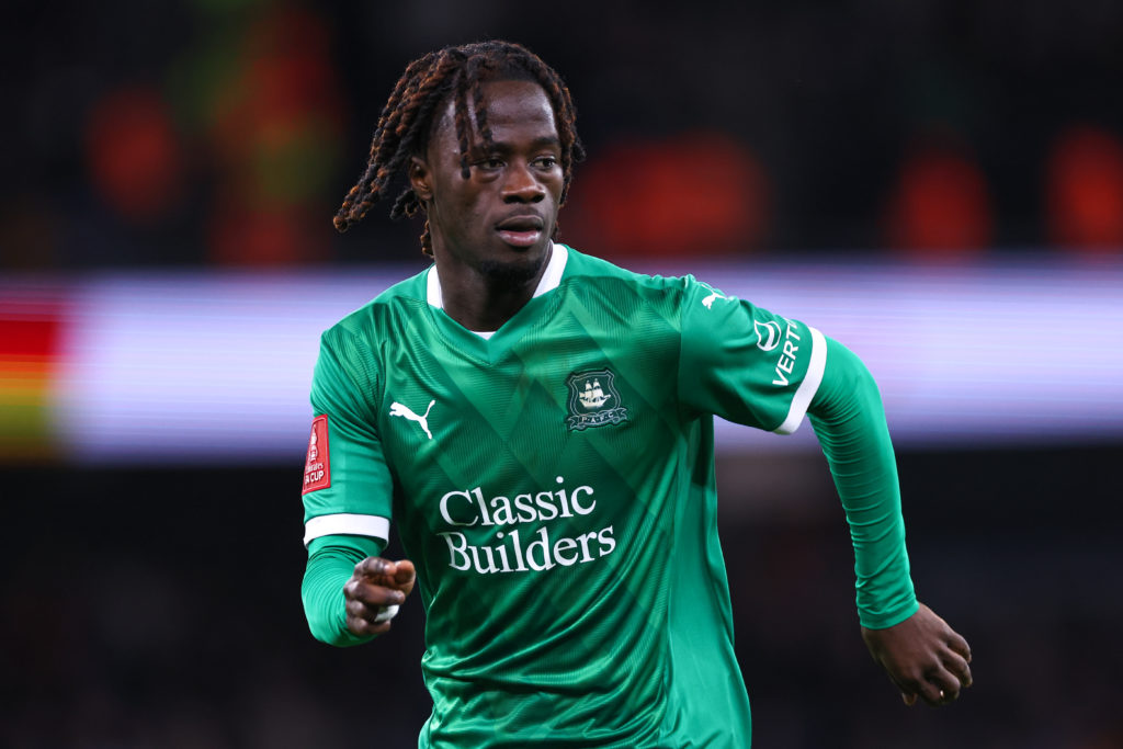 Darko Gyabi of Plymouth Argyle during the Emirates FA Cup Fifth Round match between Manchester City and Plymouth