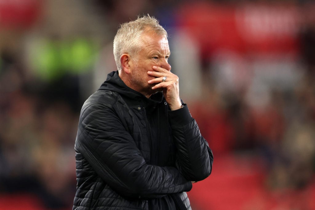Chris Wilder, Manager of Sheffield United, looks on