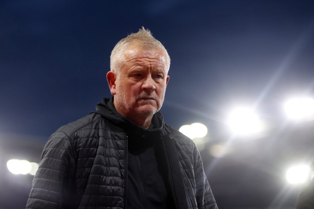 Chris Wilder, Manager of Sheffield United, looks on