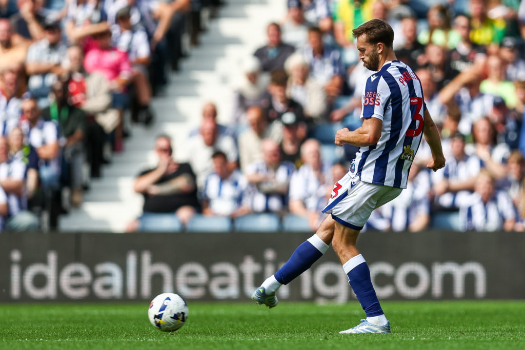 Nat Phillips plays a pass for West Brom vs Blackburn Rovers