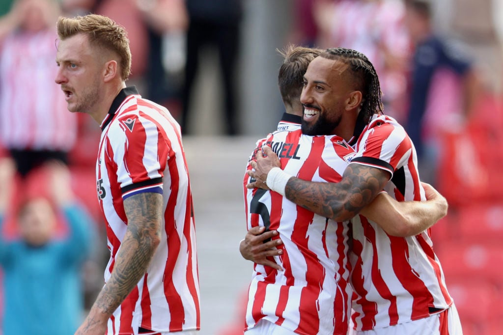 Stoke City's Aaron Cresswell and Sorba Thomas celebrate against Derby County