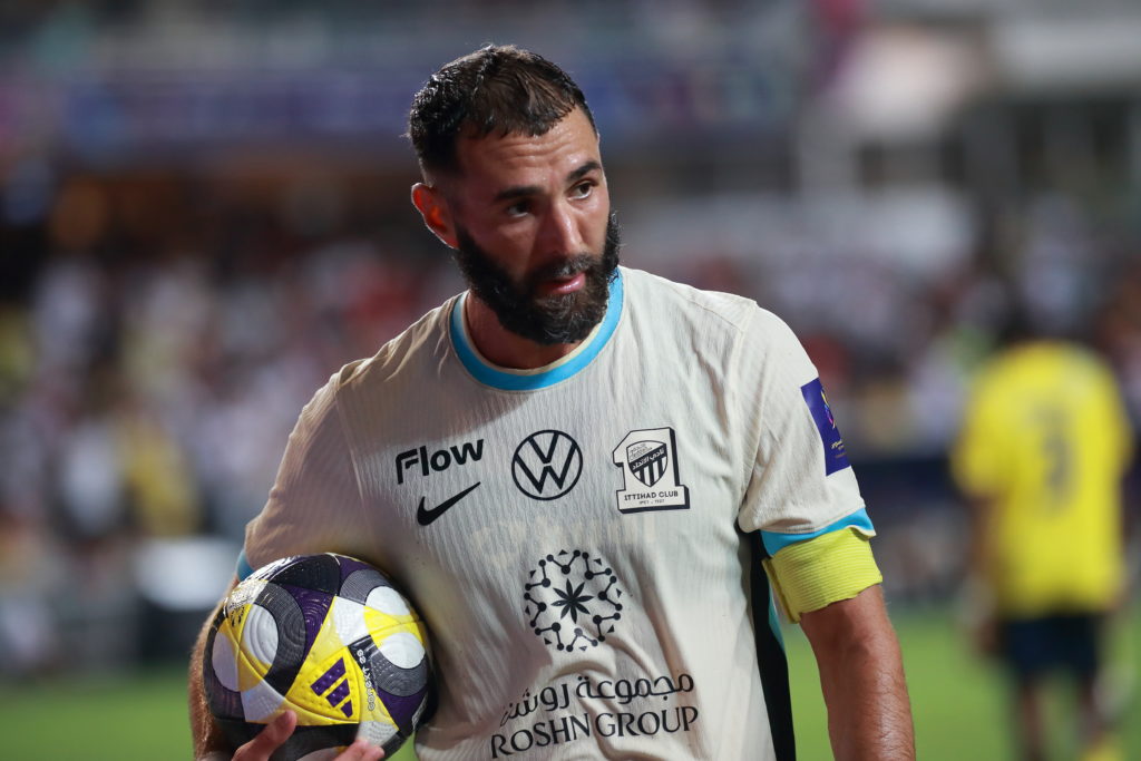 Karim Benzema looks on during Al Nassr vs Al Ittihad in the Saudi Super Cup semi-final