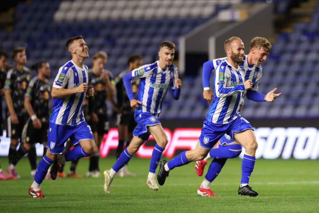 Barry Bannan leads the celebrations after Sheffield Wednesday v Leeds United - Carabao Cup Second Round