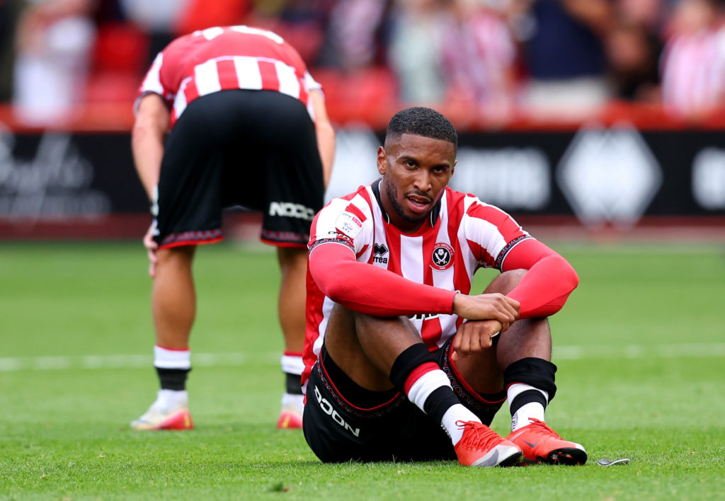 Tyrese Campbell of Sheffield United looks dejected