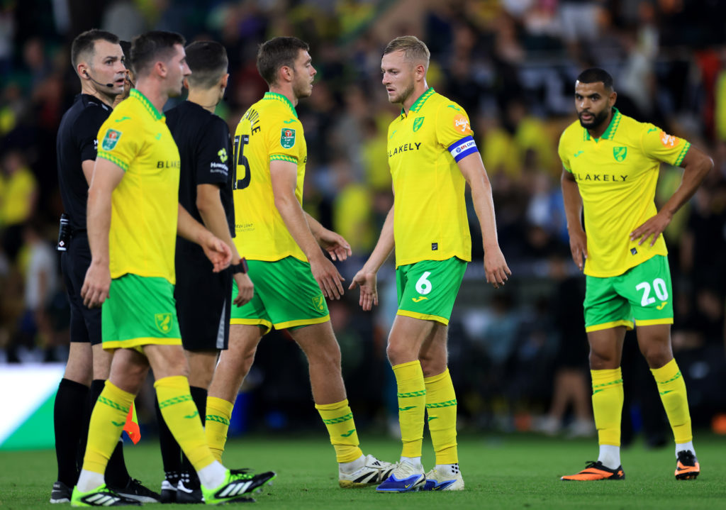 Harry Darling and Jakob Medic look dejected after Norwich City lost to Southampton in the Carabao Cup