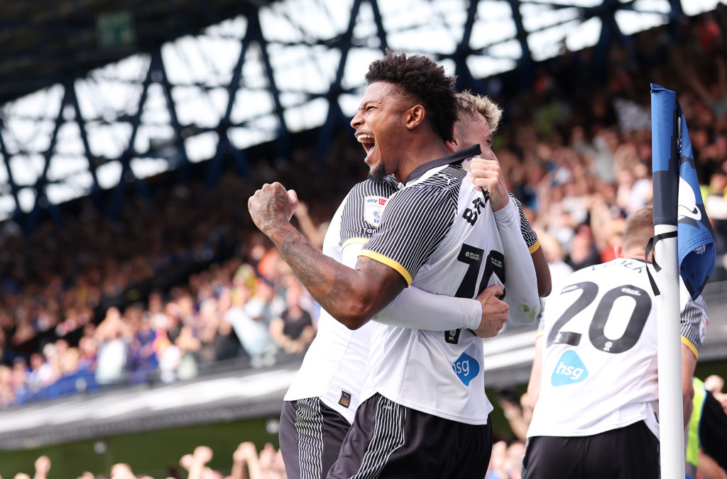 Rhian Brewster of Derby County celebrates