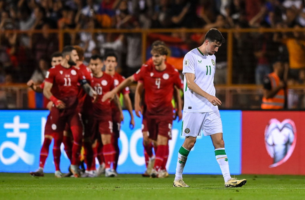 Finn Azaz reacts as Armenia celebrate goal vs Republic of Ireland in FIFA World Cup 2026 Qualifier