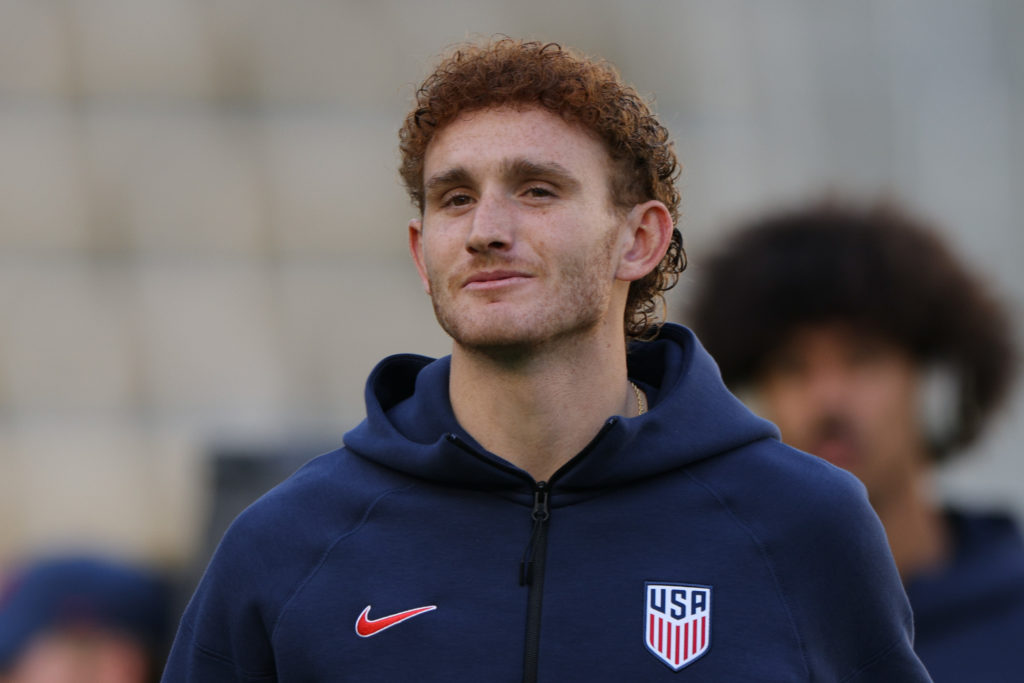 Josh Sargent #9 of the United States arrives at the stadium prior to playing Japan